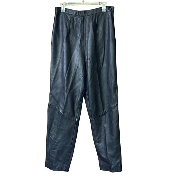 Lord Taylor Womens Black Leather High Waist Pants 12 VTG 90s Y2K Biker Mob‎ Wife - Picture 1 of 8